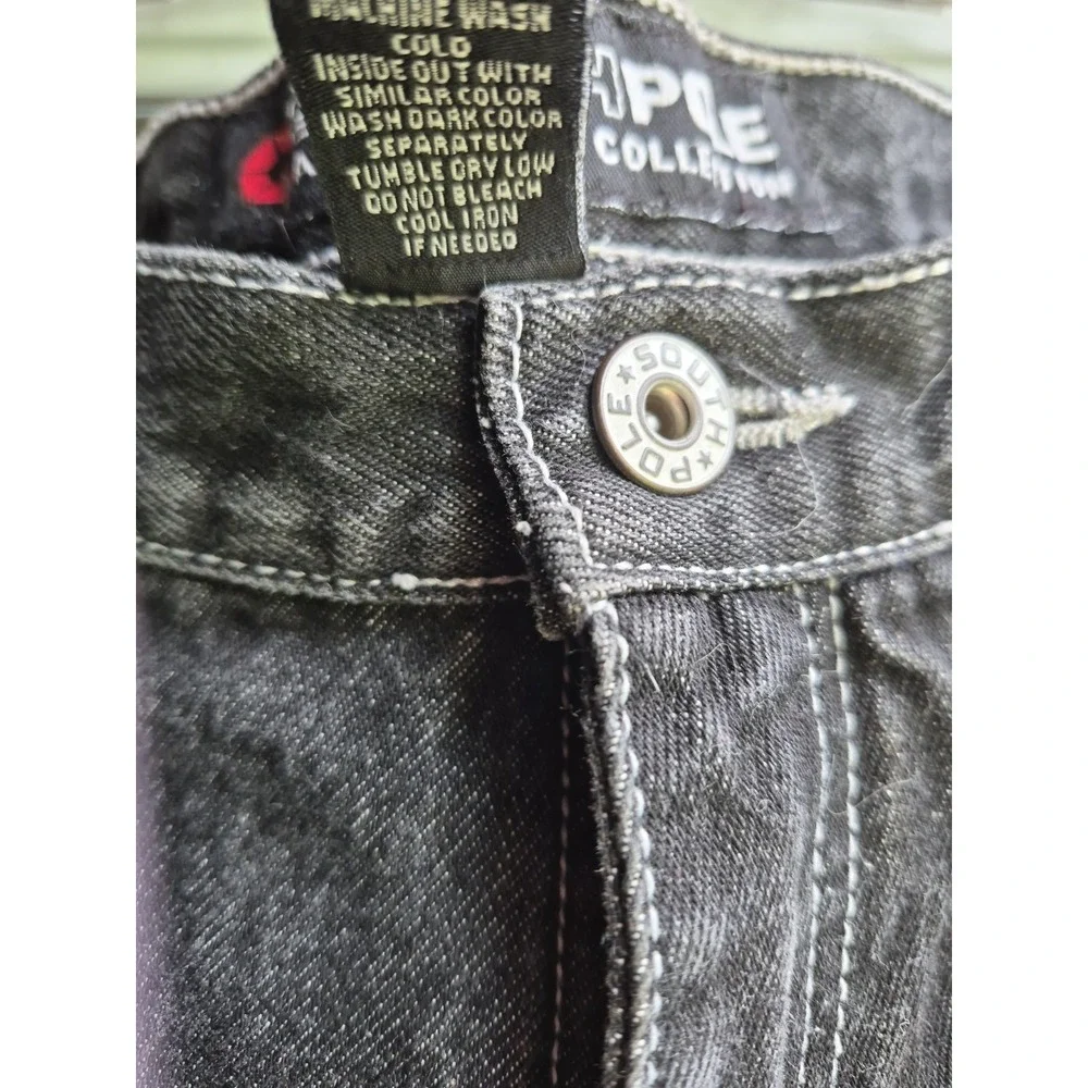 VTG Southpole Authentic Collection Baggy Jeans Mens 38 Black Contrast Stitch Y2K